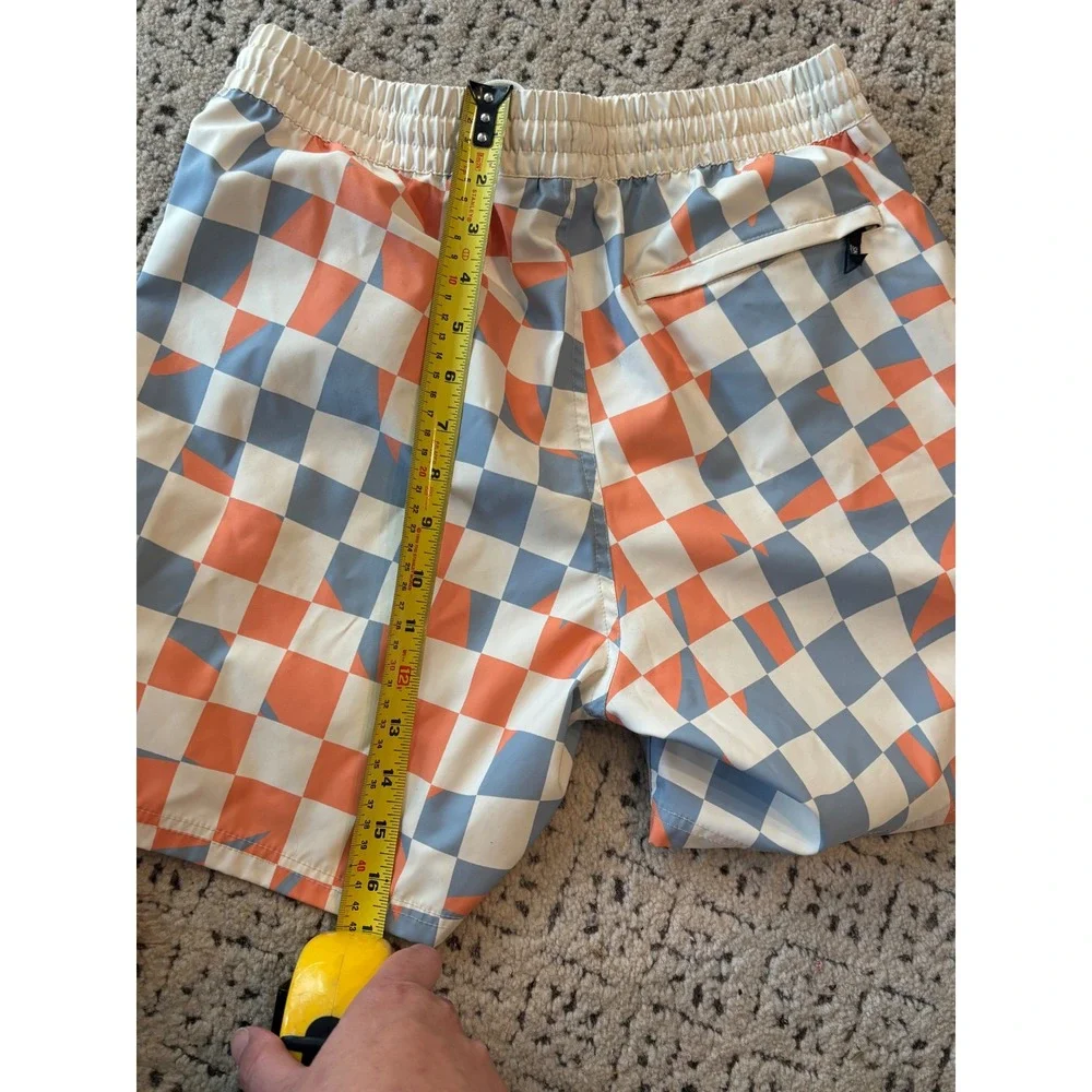 Vans Mens Checkerboard Swim Trunks Orange Blue Geometric Board Shorts Size Small